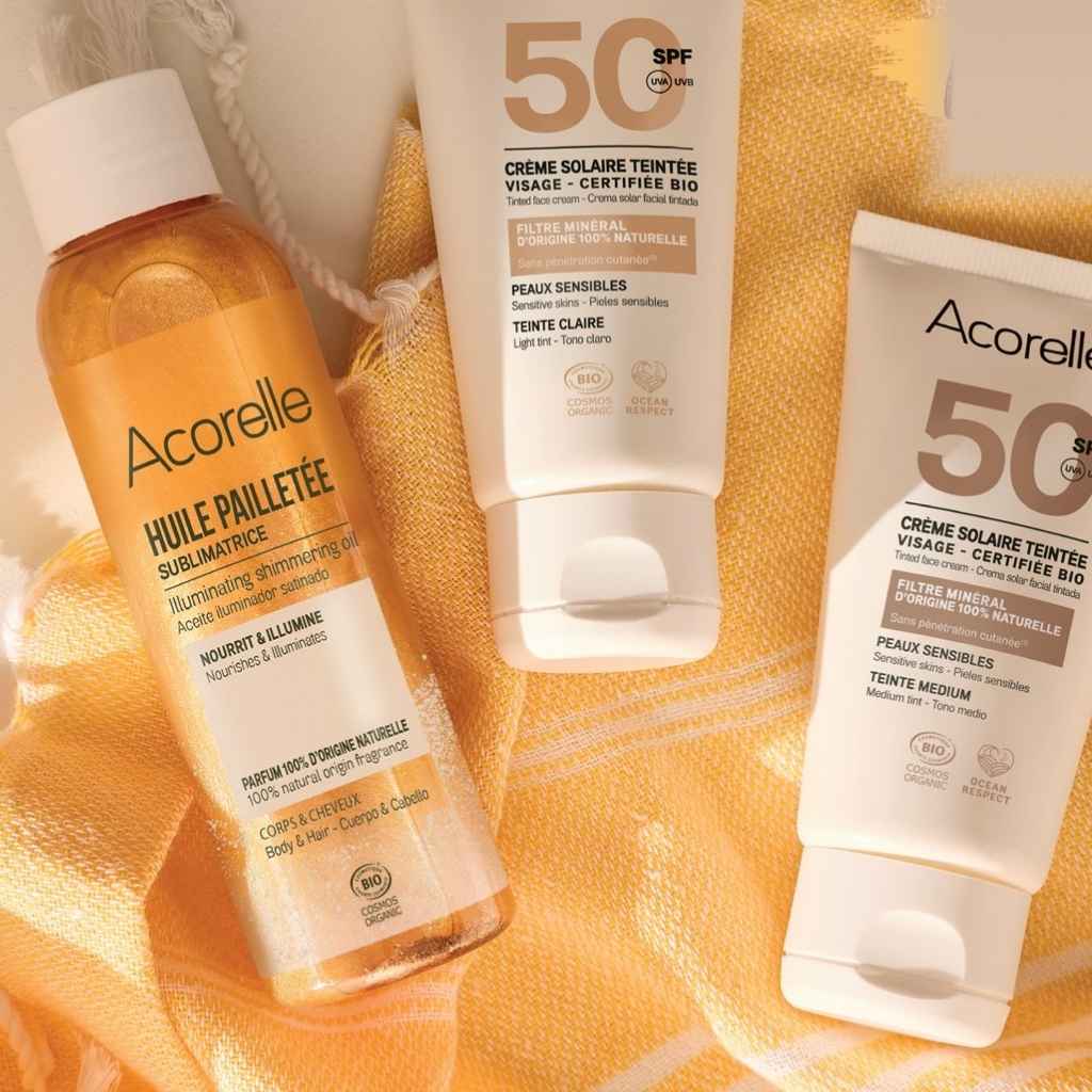 Acorelle Tinted Sunscreen ja Shimmering Body Oil