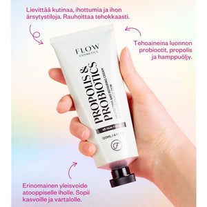 Flow Cosmetics Propolis &amp; Probiotics Rescue Cream hoitovoide ennen ja jälkeen kuvat jalassa