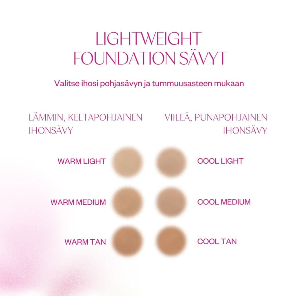 Kevyt meikkivoide Flow Cosmetics Lightweight Foundation sävyt
